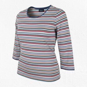 Y2K Vintage Multicolor Striped 3/4 Sleeves Crazy Horse Deadstock Top Size XL